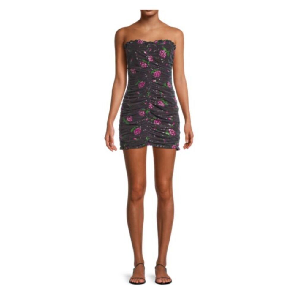 For Love & Lemons Every Rose Sequin Strapless Dress Black Zip Back‎ Size Small